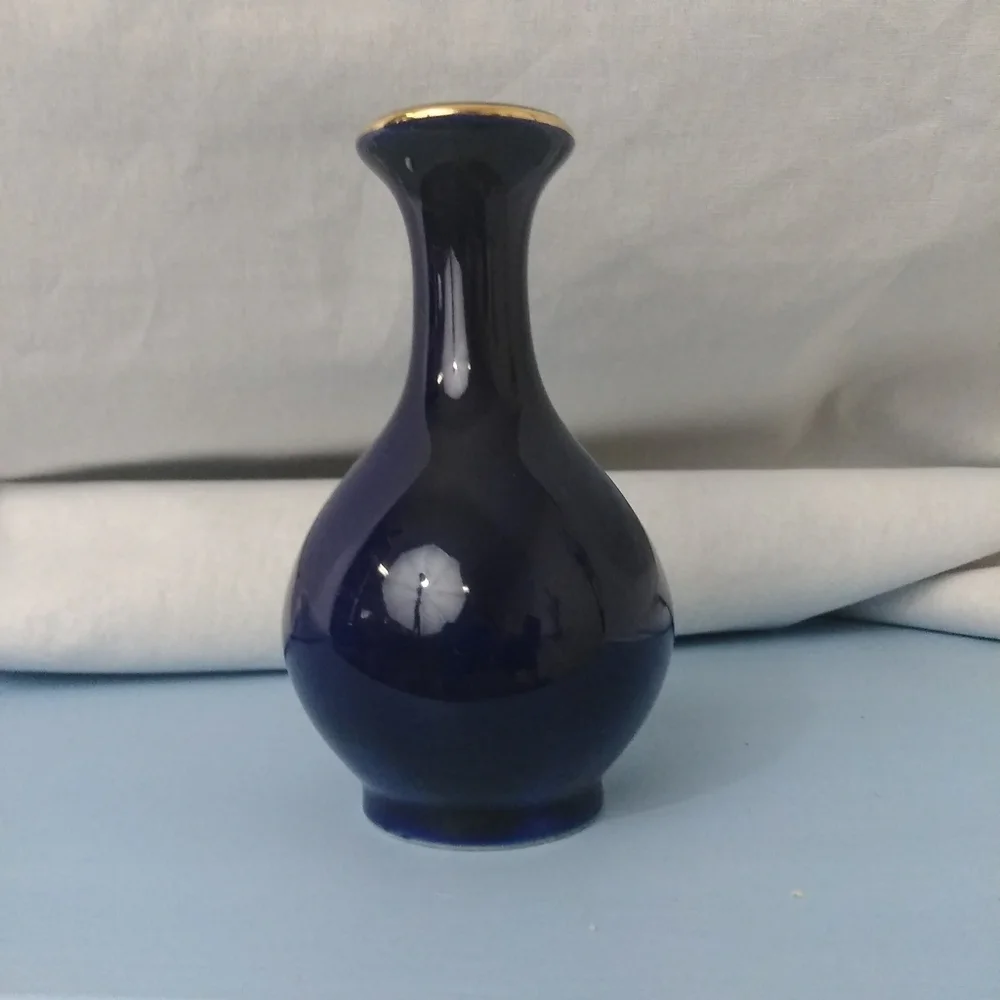 Kutani Japanese Blue Metallic Floral Mini Flower Collectable Plant Vase Decor